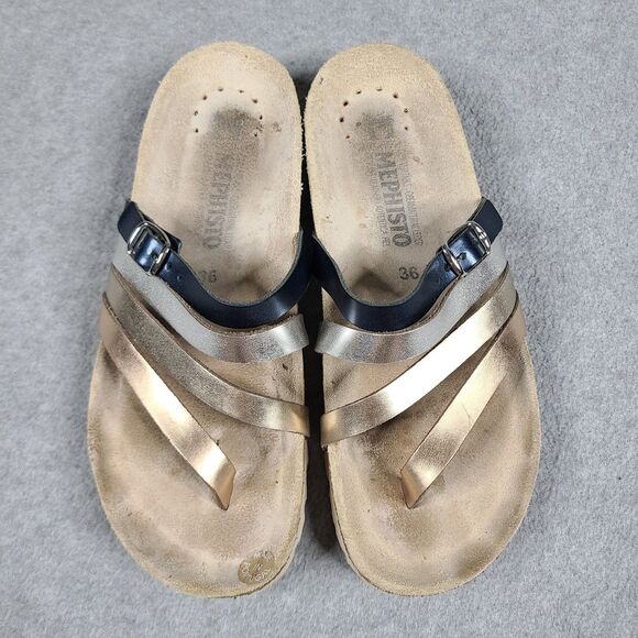 Mephisto Women’s Natty Slide Sandals Metallic Leather Sz 36 US 5.5 EUC - Picture 4 of 10